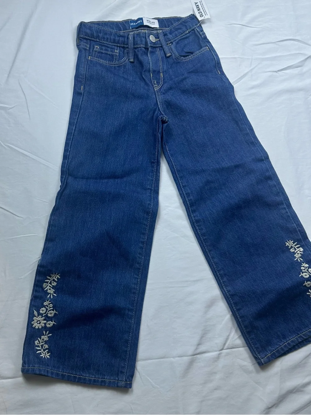 NWT Old Navy Navy Blue Wide Leg Adjustable Waist Denim Jeans Girls 6T